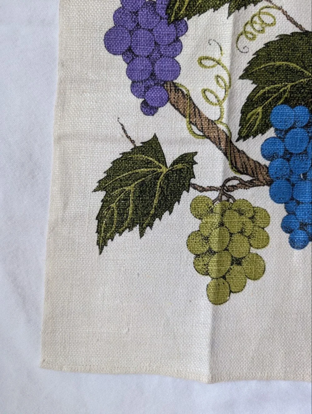 Vintage Lois Long Grape Vine Kitchen Towel in Blue, Purple, Olive